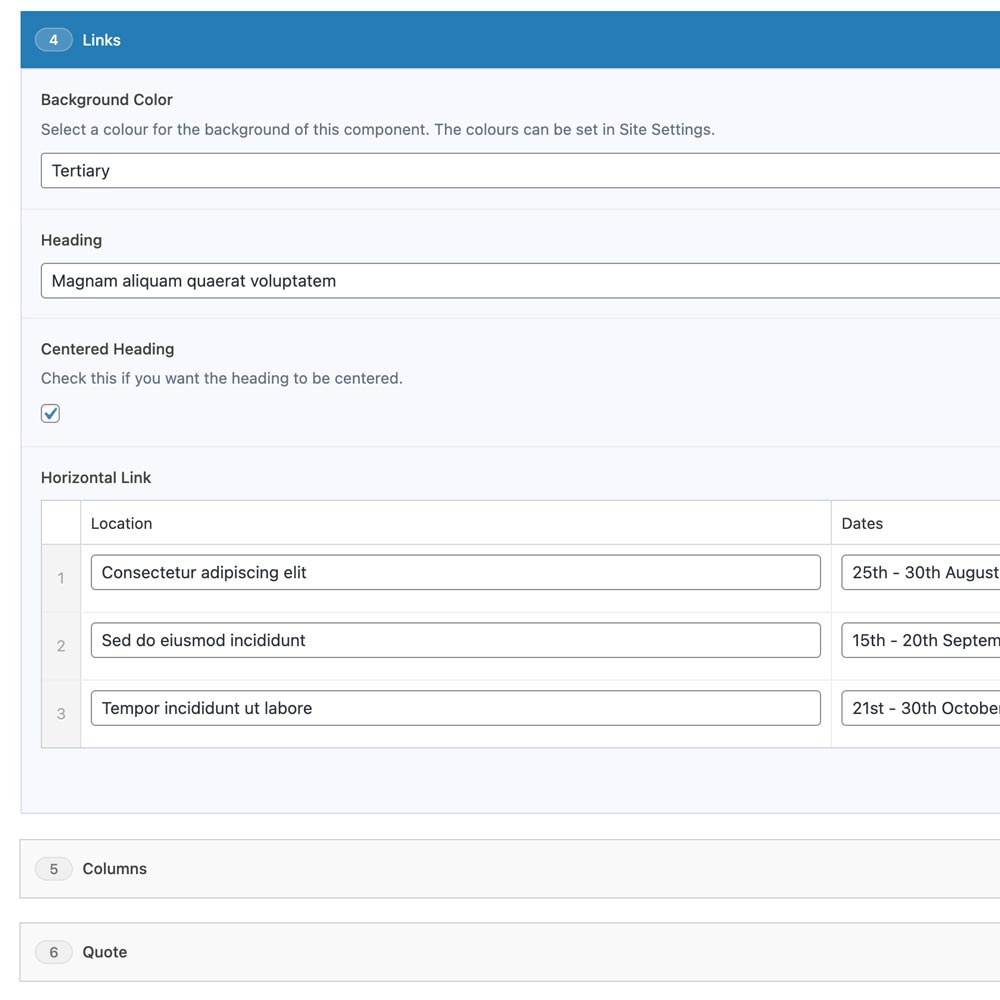 Image of the links component